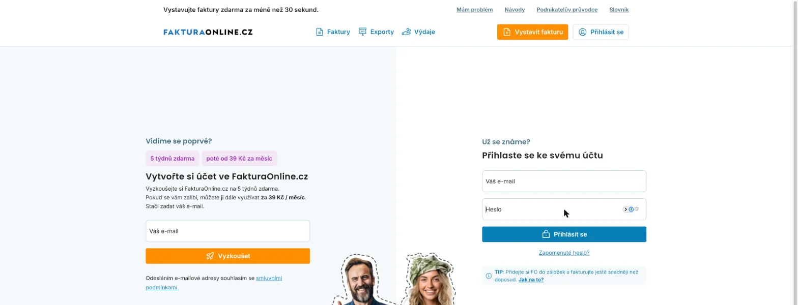 Přihlašovací obrazovka Faktura Online